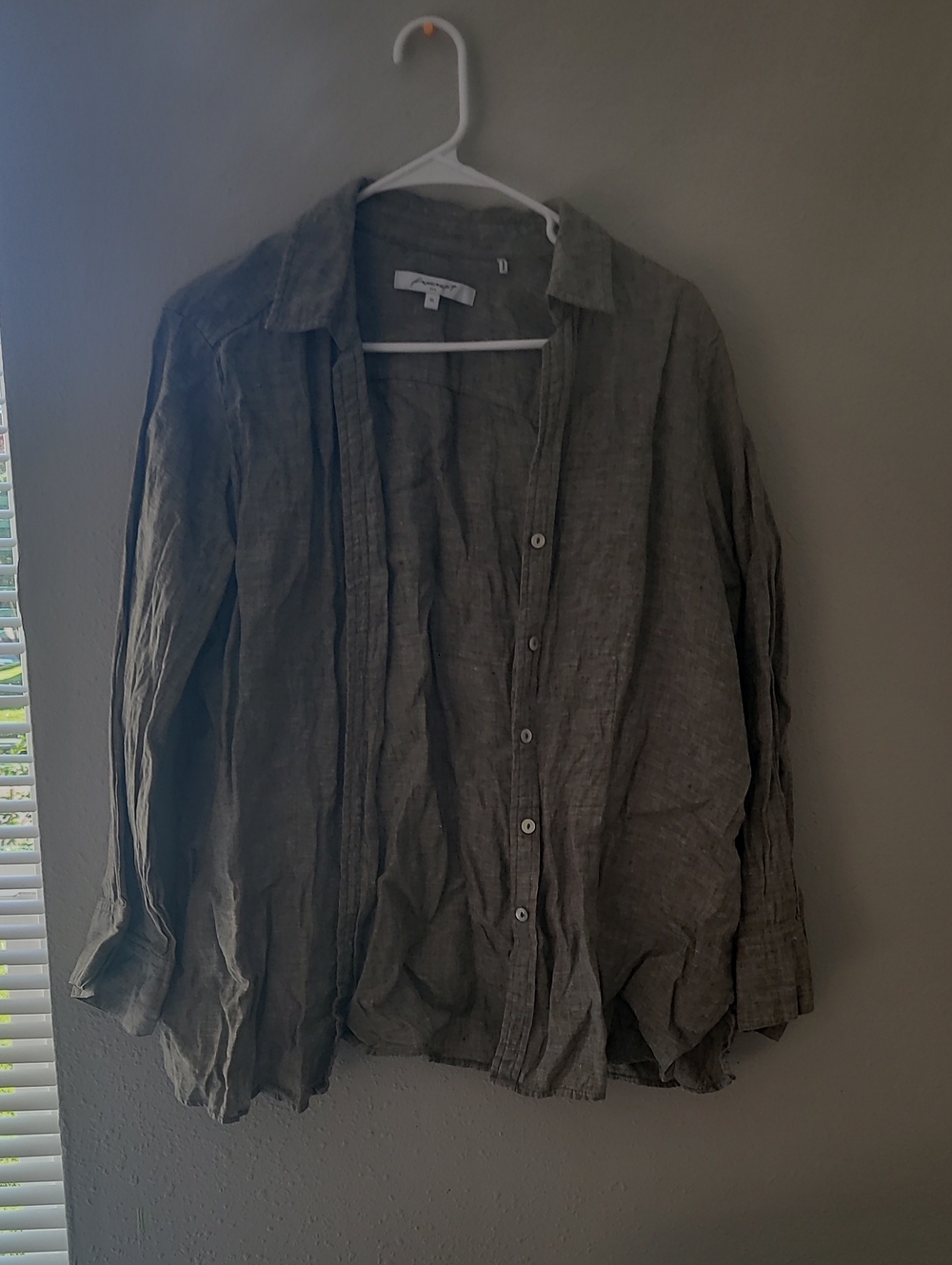 Foxcroft Olive-Taupe Linen Button-Up Shirt